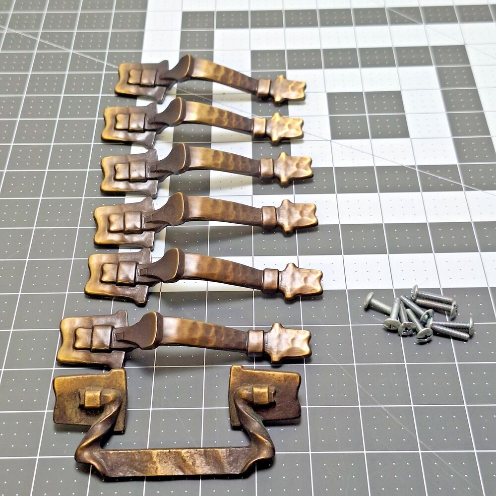6 Vintage Amerock BP 207 AE Antique Brass Door Curio Pull 1‎ Bail Handle 200-1